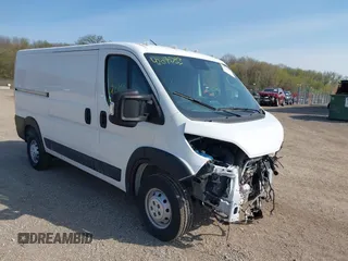 2023 Ram ProMaster Cargo with VIN 3C6LRVAG4PE595603, listed as a IAAI auction lot 42090733 with 29,967 mi miles and . Bid and sale history available at DreamBid. Image 1.