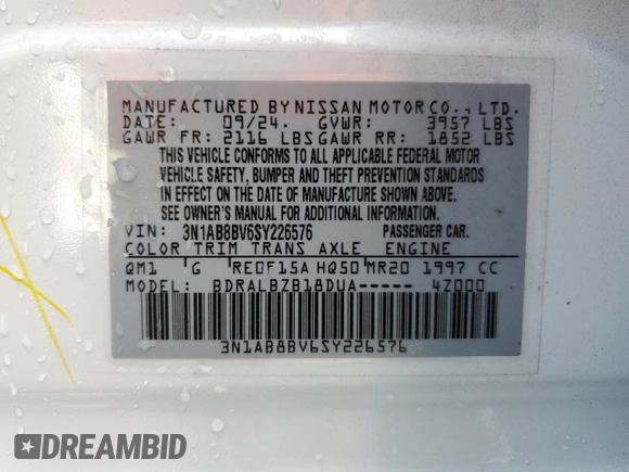 2025 Nissan Sentra S with VIN 3N1AB8BV6SY226576, listed as a Copart auction lot 54365435 with 7,478 mi miles and Non Repairable. Bid and sale history available at DreamBid. Image 12.