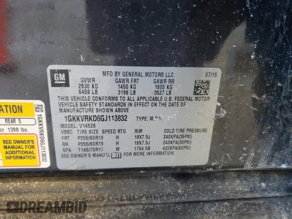 2016 GMC Acadia SLT with VIN 1GKKVRKD6GJ113832, listed as a Copart auction lot 45891005 with 130,283 mi miles and Clean Title. Bid and sale history available at carsss.com. Image 15.