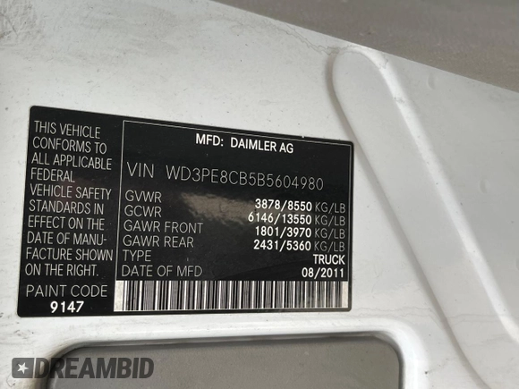 2011 Mercedes-Benz Sprinter Cargo Cargo with VIN WD3PE8CB5B5604980, listed as a Copart auction lot 87464074 with 412,111 mi miles and Clean Title. Bid and sale history available at DreamBid. Image 10.