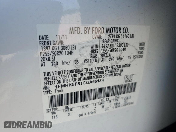2012 Ford Explorer Limited with VIN 1FMHK8F81CGA66184, listed as a Copart auction lot 58529415 with 121,584 mi miles and Salvage title. Bid and sale history available at DreamBid. Image 13.