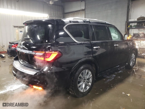 2019 Infiniti QX80 LUXE with VIN JN8AZ2NE5K9233952, listed as a Copart auction lot 45523965 with 107,500 mi miles and Salvage Title. Bid and sale history available at carsss.com. Image 3.