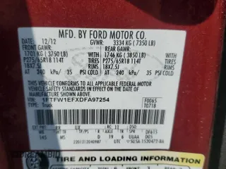 2013 Ford F-150 XL with VIN 1FTFW1EFXDFA97254, listed as a Copart auction lot 55405145 with 195,681 mi miles and Salvage Title. Bid and sale history available at carsss.com. Image 12.