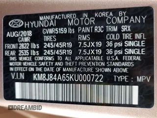 2019 Hyundai NEXO Limited z VIN KM8J84A65KU000722, wystawiony jako Copart lot #50009755 z przebiegiem 12 857 mil mil oraz Czysty tytuł • Clean title. Historia ofert i sprzedaży dostępna na DreamBid. Obrazek 12.