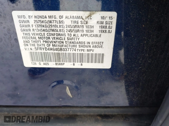 2016 Acura MDX Advance with VIN 5FRYD4H94GB037774, listed as a IAAI auction lot 41345763 with 133,045 mi miles and . Bid and sale history available at DreamBid. Image 9.