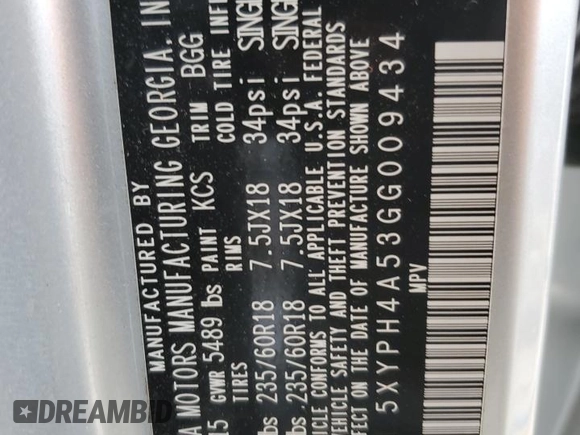 2016 Kia Sorento EX with VIN 5XYPH4A53GG009434, listed as a Copart auction lot 53254225 with 140,083 mi miles and Salvage title. Bid and sale history available at DreamBid. Image 13.