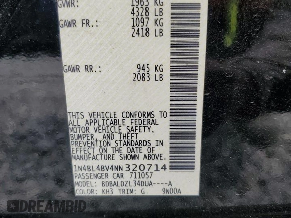 2022 Nissan Altima 2.5 S with VIN 1N4BL4BV4NN320714, listed as a Copart auction lot 50510335 with 0 mi miles and Salvage Title. Bid and sale history available at carsss.com. Image 13.