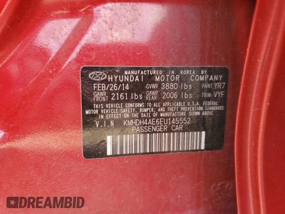 2014 Hyundai Elantra SE z VIN KMHDH4AE6EU145552, wystawiony jako Copart lot #56427085 z przebiegiem 74 753 mil mil oraz Szkoda całkowita • Salvage title. Historia ofert i sprzedaży dostępna na DreamBid. Obrazek 12.