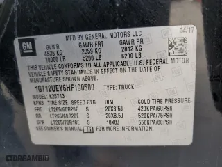 2017 GMC Sierra 2500HD Denali with VIN 1GT12UEY6HF190500, listed as a Copart auction lot 87604575 with 0 mi miles and Salvage Title. Bid and sale history available at carsss.com. Image 12.
