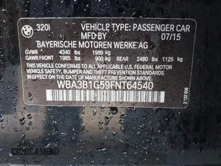 2015 BMW 3 Series 320i with VIN WBA3B1G59FNT64540, listed as a IAAI auction lot 41654543 with 64,172 mi miles. Bid and sale history available at carsss.com. Image 9.