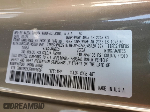 2024 Mazda CX-50 Premium Plus with VIN 7MMVABEY3RN191636, listed as a Copart auction lot 45525425 with 8,164 mi miles and Salvage Title. Bid and sale history available at DreamBid. Image 13.