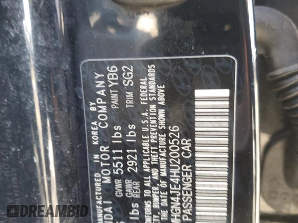 2017 Genesis G80 3.8L with VIN KMHGN4JE4HU200526, listed as a Copart auction lot 44784775 with 98,389 mi miles and Salvage Title. Bid and sale history available at DreamBid. Image 12.