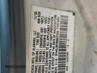 2006 Honda Odyssey EX-L with VIN 5FNRL38706B037805, listed as a Copart auction lot 57390365 with 219,554 mi miles and Salvage title. Bid and sale history available at DreamBid. Image 13.