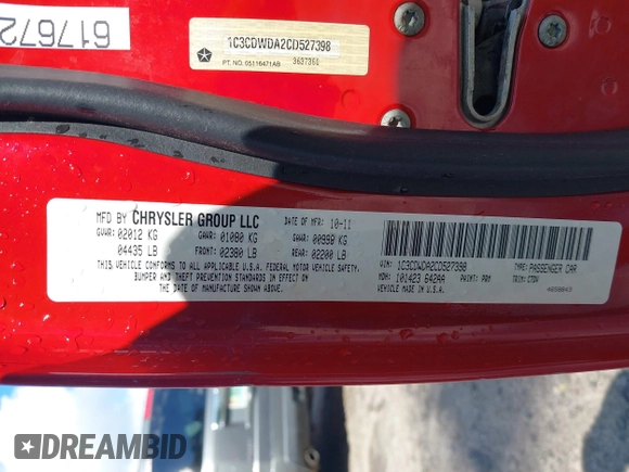 2012 Dodge Caliber SXT with VIN 1C3CDWDA2CD527398, listed as a IAAI auction lot 42019206 with 92,273 mi miles and . Bid and sale history available at DreamBid. Image 9.