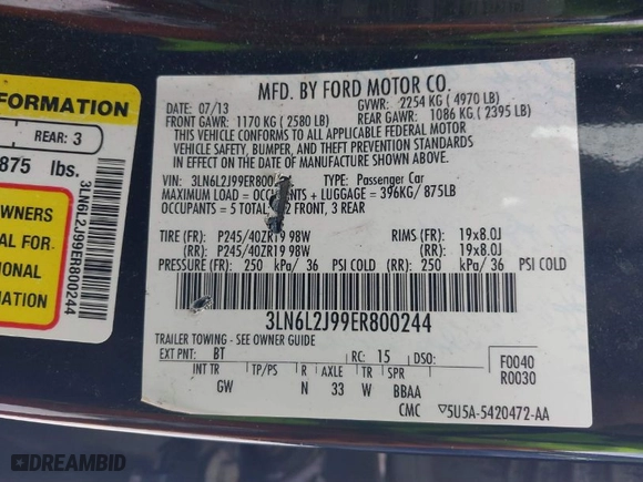 2014 Lincoln MKZ with VIN 3LN6L2J99ER800244, listed as a IAAI auction lot 41688096 with NaN miles. Bid and sale history available at carsss.com. Image 9.