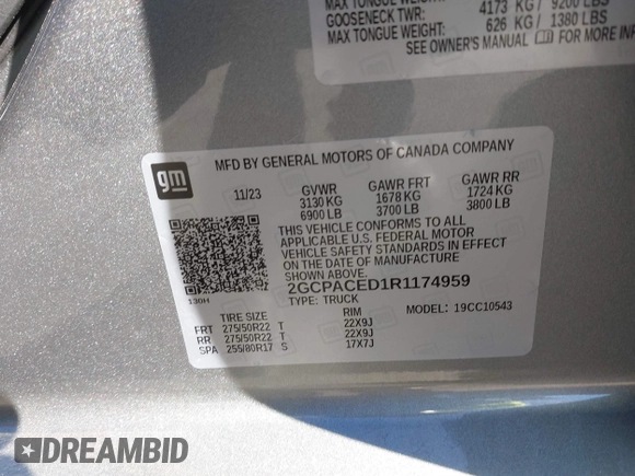 2024 Chevrolet Silverado 1500 LT with VIN 2GCPACED1R1174959, listed as a IAAI auction lot 41383067 with Not Provided miles and . Bid and sale history available at DreamBid. Image 9.