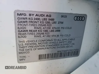 2023 Audi Q5 S line Prestige with VIN WA1FAAFY7P2171072, listed as a Copart auction lot 47127515 with 21,832 mi miles and Salvage Title. Bid and sale history available at carsss.com. Image 13.