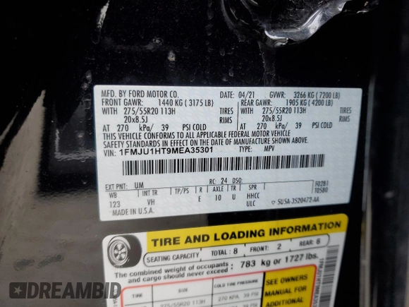 2021 Ford Expedition XLT with VIN 1FMJU1HT9MEA35301, listed as a Copart auction lot 45676985 with 78,480 mi miles and Salvage title. Bid and sale history available at DreamBid. Image 13.
