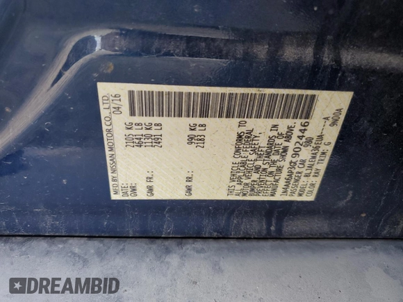 2016 Nissan Maxima S with VIN 1N4AA6AP3GC902446, listed as a Copart auction lot 48993185 with 104,453 mi miles and Salvage title. Bid and sale history available at DreamBid. Image 12.