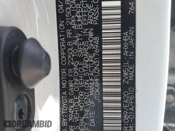 2022 Toyota Prius L Eco z VIN JTDKAMFU2N3176948, wystawiony jako Copart lot #52086435 z przebiegiem 140 633 mil mil oraz Szkoda całkowita • Salvage title. Historia ofert i sprzedaży dostępna na DreamBid. Obrazek 13.