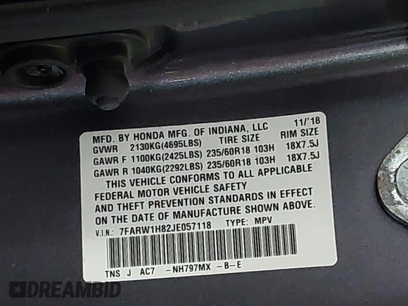 2018 Honda CR-V EX-L with VIN 7FARW1H82JE057118, listed as a IAAI auction lot 41984970 with 103,489 mi miles and . Bid and sale history available at DreamBid. Image 9.