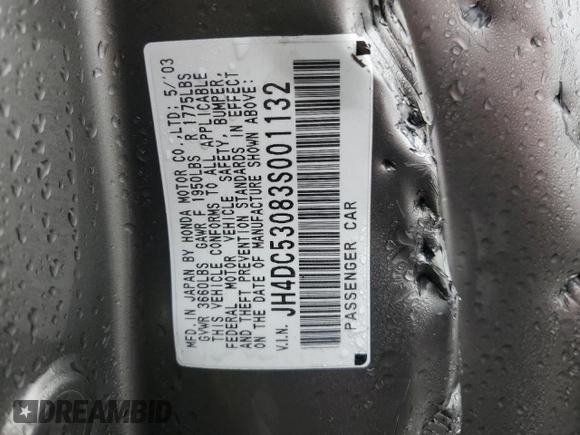 2003 Acura RSX Type S z VIN JH4DC53083S001132, wystawiony jako Copart lot #84919094 z przebiegiem 224 707 mil mil oraz Szkoda całkowita • Salvage title. Historia ofert i sprzedaży dostępna na DreamBid. Obrazek 13.