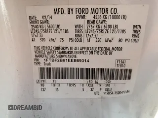 2014 Ford F-250 XL with VIN 1FTBF2B61EEB69314, listed as a Copart auction lot 57801965 with 165,016 mi miles and Salvage title. Bid and sale history available at DreamBid. Image 12.