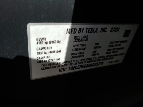 2024 Tesla Cybertruck with VIN 7G2CEHED3RA023774, listed as a Copart auction lot 50567515 with 4,655 mi miles and Clean Title. Bid and sale history available at carsss.com. Image 13.