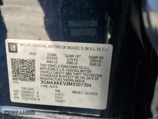 2021 Chevrolet Equinox LT with VIN 3GNAXKEV2MS107394, listed as a Copart auction lot 53277195 with 36,878 mi miles and Salvage Title. Bid and sale history available at carsss.com. Image 13.