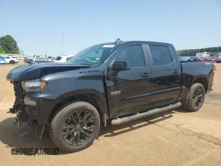 2021 Chevrolet Silverado 1500 RST with VIN 1GCUYEELXMZ422059, listed as a Copart auction lot 49437435 with 27,466 mi miles and Salvage Title. Bid and sale history available at carsss.com. Image 1.