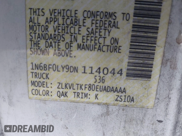 2013 Nissan NV Cargo SV z VIN 1N6BF0LY9DN114044, wystawiony jako IAAI lot #39906440 z przebiegiem 238 850 mil mil oraz . Historia ofert i sprzedaży dostępna na DreamBid. Obrazek 9.