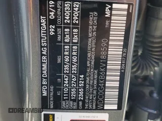 2019 Mercedes-Benz GLC with VIN WDC0G4KB6KV188590, listed as a Copart auction lot 60010682 with 12,279 mi miles. Bid and sale history available at carsss.com. Image 10.