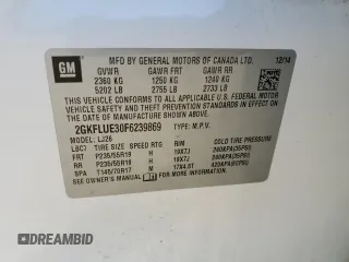 2015 GMC Terrain Denali with VIN 2GKFLUE30F6239869, listed as a Copart auction lot 82184994 with 158,088 mi miles and Salvage Title. Bid and sale history available at DreamBid. Image 16.