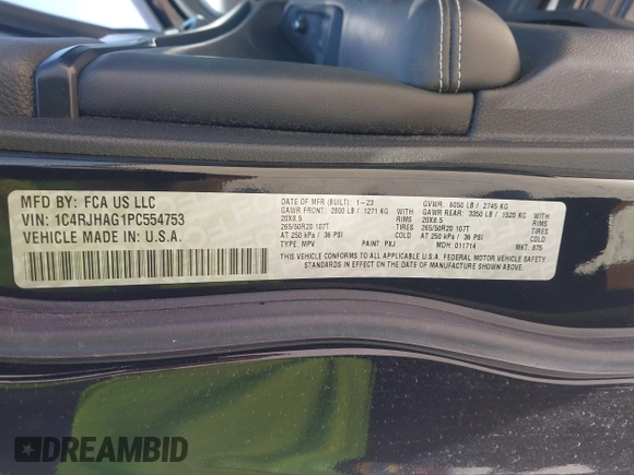 2023 Jeep Grand Cherokee Laredo с VIN 1C4RJHAG1PC554753, выставлен на аукционе IAAI как лот 41996222 с пробегом 27 021 миль миль и . История ставок и продаж доступна на DreamBid. Изображение 9.
