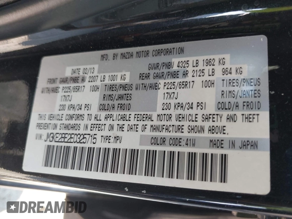 2014 Mazda CX-5 Sport z VIN JM3KE2BE2E0325715, wystawiony jako IAAI lot #42683243 z przebiegiem 262 005 mil mil oraz . Historia ofert i sprzedaży dostępna na DreamBid. Obrazek 9.