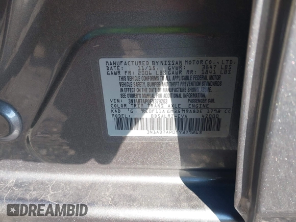 2015 Nissan Sentra S with VIN 3N1AB7AP0FY379263, listed as a IAAI auction lot 41320006 with 106,228 mi miles and . Bid and sale history available at DreamBid. Image 9.