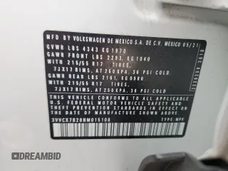 2022 Volkswagen Taos S z VIN 3VVCX7B28NM015108, wystawiony jako Copart lot #43617695 z przebiegiem 60 519 mil mil oraz Szkoda całkowita • Salvage title. Historia ofert i sprzedaży dostępna na DreamBid. Obrazek 13.