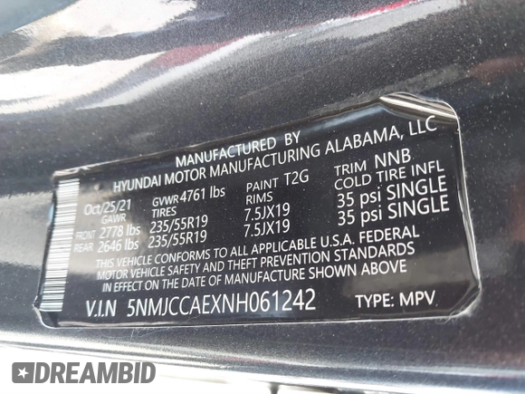 2022 Hyundai Tucson SEL with VIN 5NMJCCAEXNH061242, listed as a IAAI auction lot 41866145 with 63,501 mi miles and . Bid and sale history available at carsss.com. Image 9.