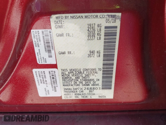 2018 Nissan Altima S with VIN 1N4AL3AP7JC268803, listed as a IAAI auction lot 41755005 with 114,215 mi miles and . Bid and sale history available at DreamBid. Image 9.