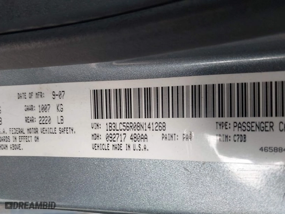 2008 Dodge Avenger SXT with VIN 1B3LC56R08N141268, listed as a IAAI auction lot 41631230 with 225,141 mi miles. Bid and sale history available at carsss.com. Image 9.