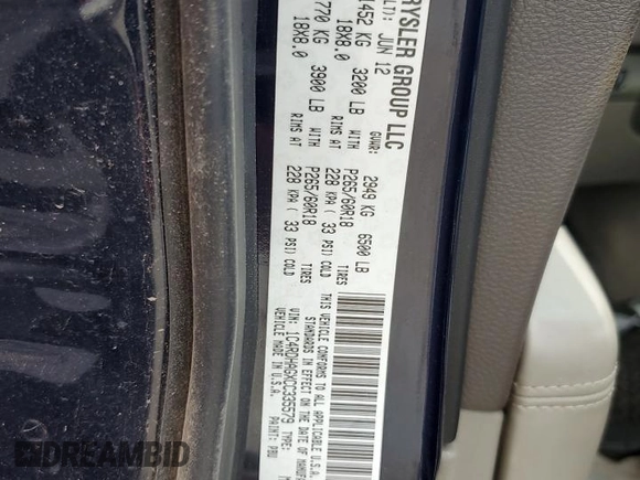 2012 Dodge Durango SXT with VIN 1C4RDHAGXCC335579, listed as a Copart auction lot 56032585 with 194,701 mi miles and Clean Title. Bid and sale history available at DreamBid. Image 13.