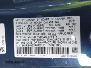 2024 Honda CR-V LX with VIN 2HKRS4H22RH430255, listed as a IAAI auction lot 41367668 with Not Provided miles and . Bid and sale history available at DreamBid. Image 9.