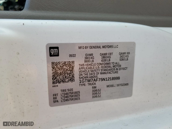 2022 GMC Savana Cargo Van with VIN 1GTW7AF75N1218999, listed as a Copart auction lot 67102284 with 0 mi miles and Clean Title. Bid and sale history available at carsss.com. Image 14.