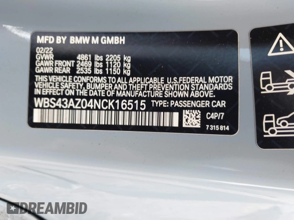 2022 BMW M4 Competition xDrive z VIN WBS43AZ04NCK16515, wystawiony jako IAAI lot #42505726 z przebiegiem Nie podano mil oraz . Historia ofert i sprzedaży dostępna na DreamBid. Obrazek 9.