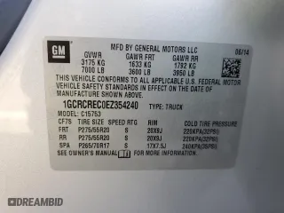 2014 Chevrolet Silverado 1500 LT with VIN 1GCRCREC0EZ354240, listed as a Copart auction lot 43994975 with 126,185 mi miles and Salvage Title. Bid and sale history available at carsss.com. Image 12.