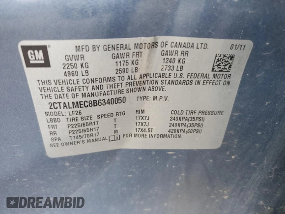 2011 GMC Terrain SLE-1 z VIN 2CTALMEC8B6340050, wystawiony jako Copart lot #55894215 z przebiegiem 158 902 mil mil oraz Czysty tytuł • Clean title. Historia ofert i sprzedaży dostępna na DreamBid. Obrazek 12.