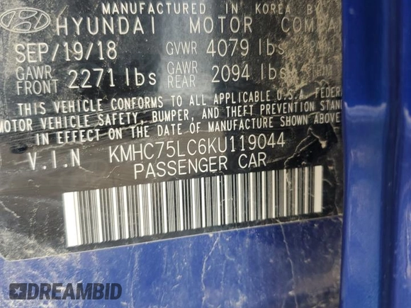 2019 Hyundai Ioniq SEL with VIN KMHC75LC6KU119044, listed as a Copart auction lot 51642165 with 65,689 mi miles and Salvage Title. Bid and sale history available at DreamBid. Image 12.