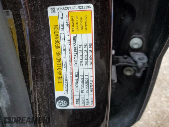 2020 Chevrolet Suburban LS z VIN 1GNSCGKC7LR218296, wystawiony jako Copart lot #61767105 z przebiegiem 118 405 mil mil oraz Szkoda całkowita • Salvage title. Historia ofert i sprzedaży dostępna na DreamBid. Obrazek 14.