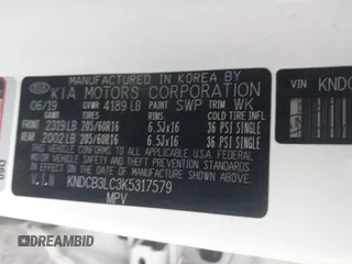 2019 Kia Niro LX with VIN KNDCB3LC3K5317579, listed as a IAAI auction lot 41670409 with 56,143 mi miles. Bid and sale history available at carsss.com. Image 9.
