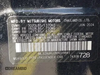 2024 Mitsubishi Mirage ES with VIN ML32AUHJ2RH019841, listed as a IAAI auction lot 41623414 with 6,629 mi miles and . Bid and sale history available at DreamBid. Image 9.